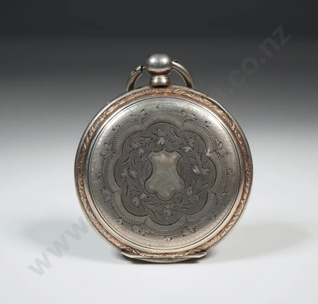 Fancy .800 Silver & Gold Pocket Watch Image 1++