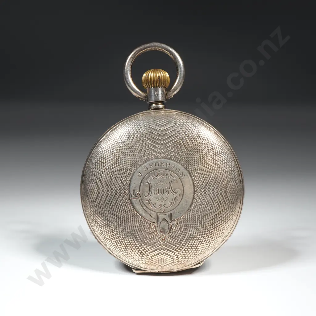 Antique .935 Silver Pocket Watch Inscribed to J Anderson 1908 Image 1++