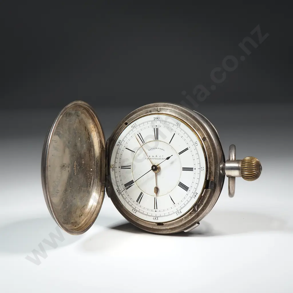 Sterling Silver Chronograph Pocket Watch by Stuart Dawson - London 1886 - No Bezel / Glass Image 1++