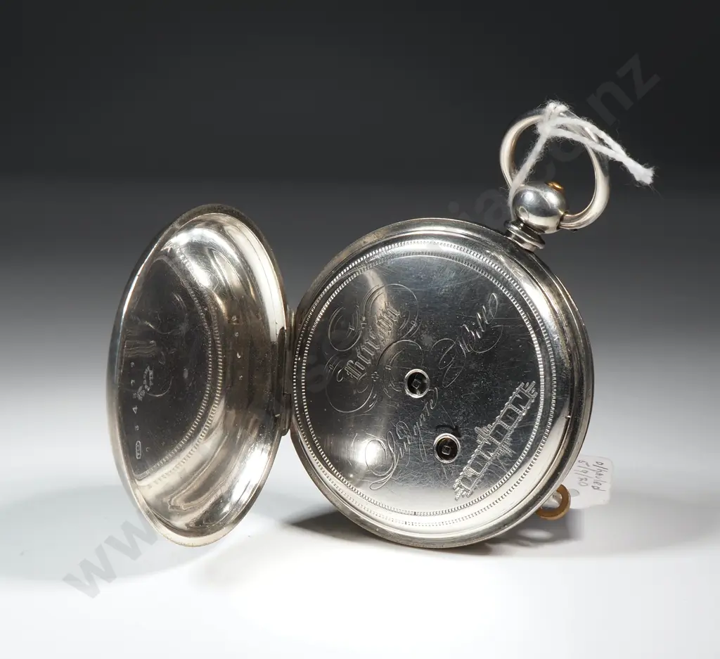 Antique Sterling Silver Key Wind Hunter Pocket Watch Image 1++