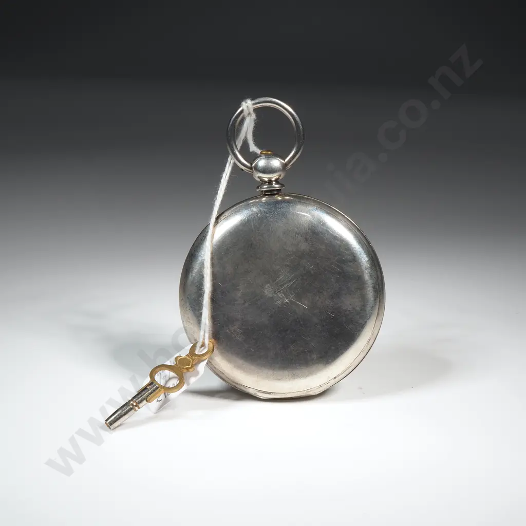 Antique Sterling Silver Key Wind Hunter Pocket Watch Image 1++