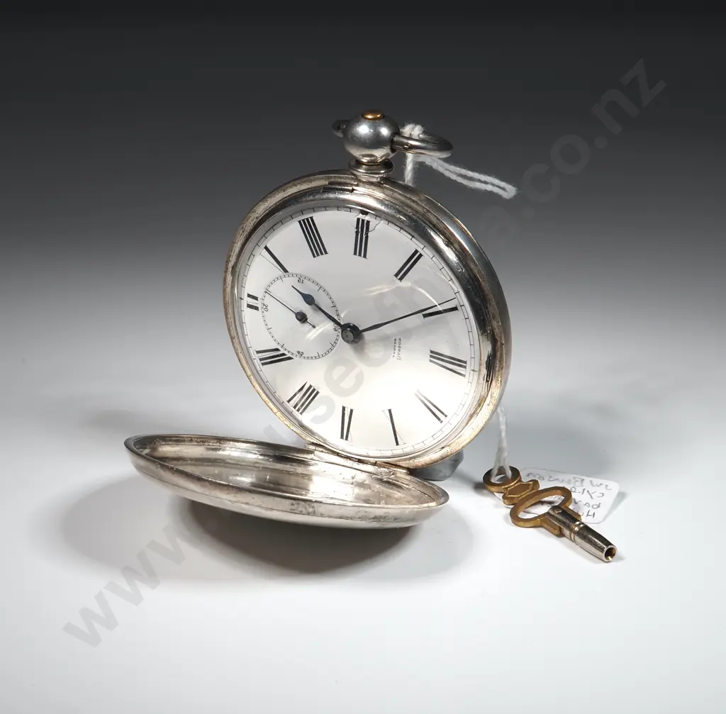 Antique Sterling Silver Key Wind Hunter Pocket Watch Image 1++