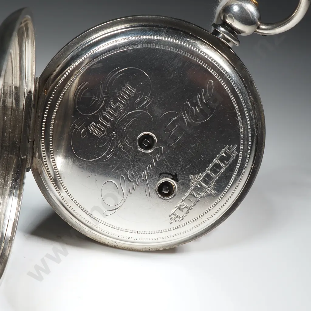 Antique Sterling Silver Key Wind Hunter Pocket Watch Image 1++