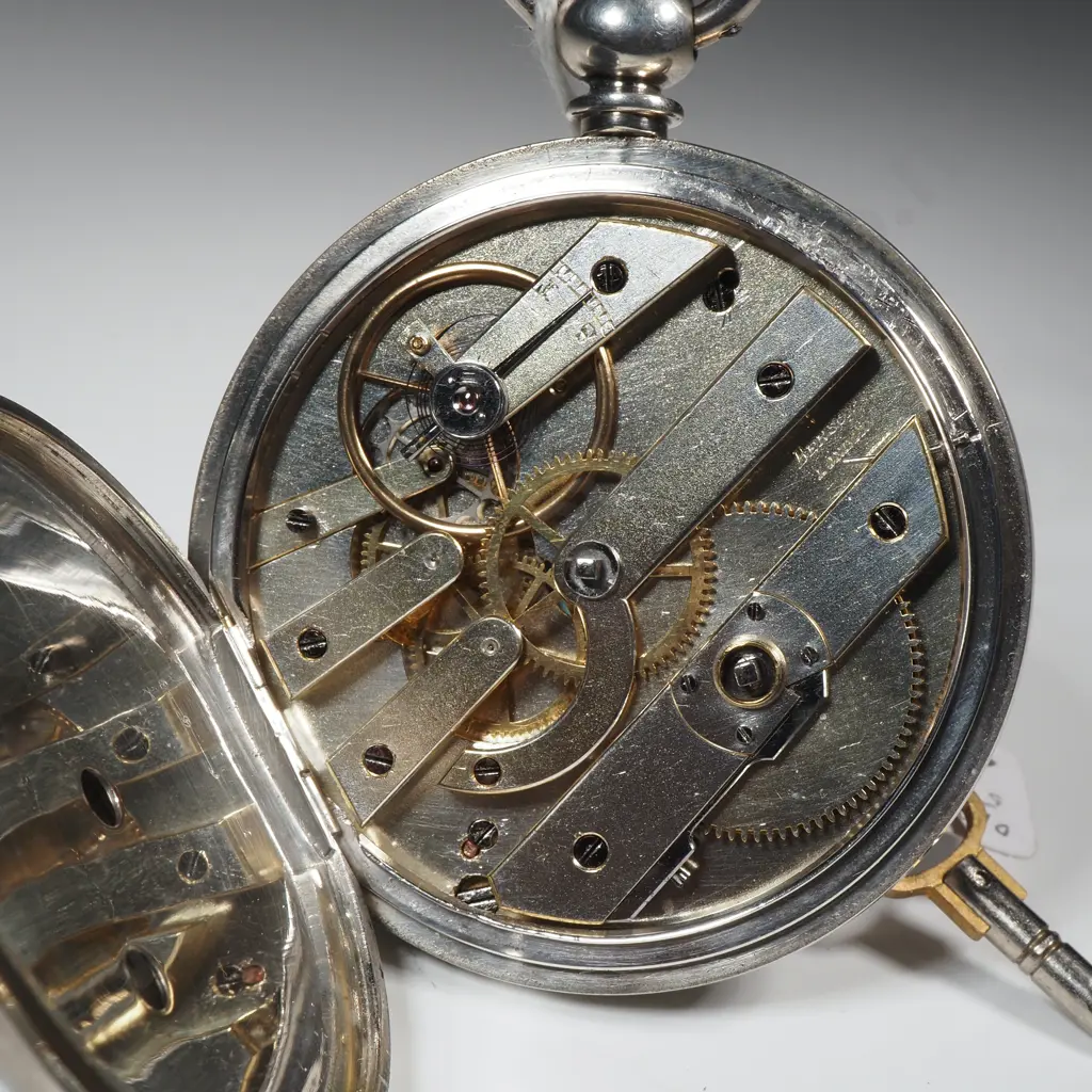 Antique Sterling Silver Key Wind Hunter Pocket Watch Image 1++