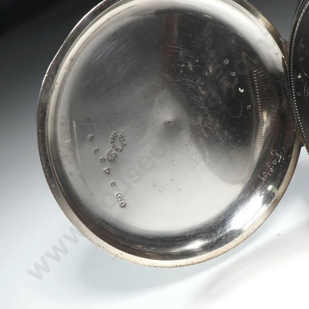 Antique Sterling Silver Key Wind Hunter Pocket Watch Image 1++