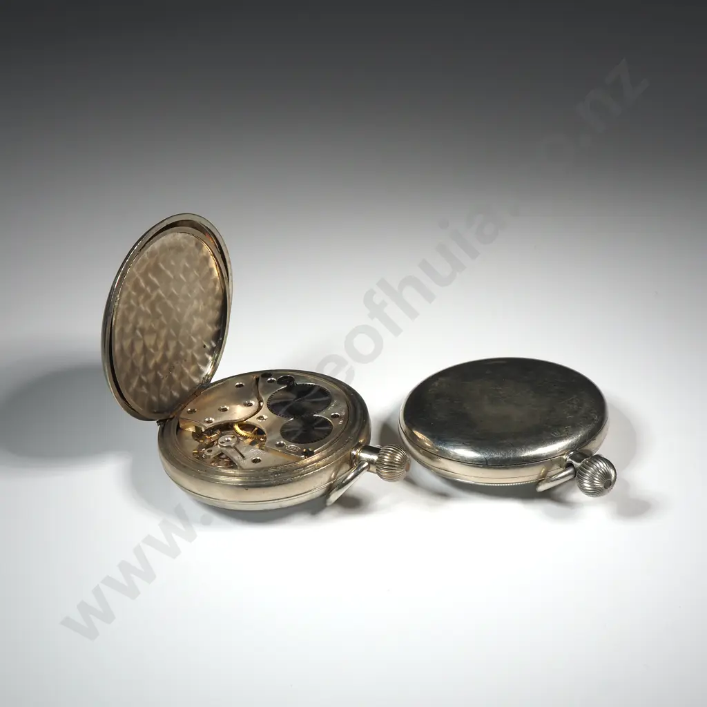 Two Open Face Nickel Pocket Watches DF&C for Watsons Christchurch Image 1++