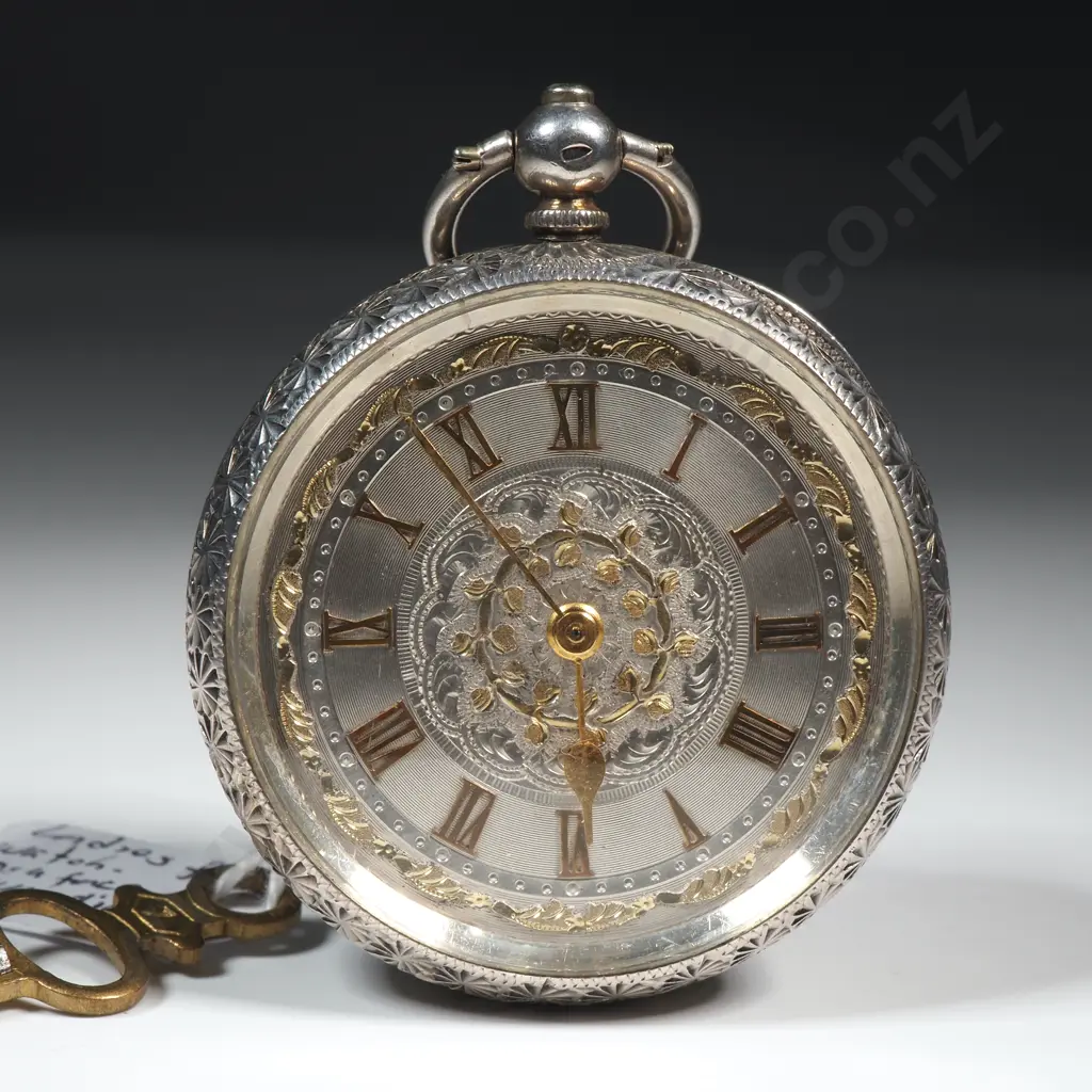 Antique Sterling Silver Key Wind Pocket Watch Image 1++