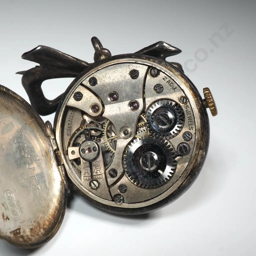 Antique Sterling Silver Ladies Brooch Mounted Pocket Watch Image 1++