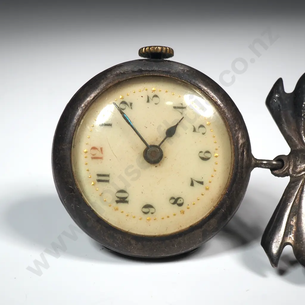 Antique Sterling Silver Ladies Brooch Mounted Pocket Watch Image 1++