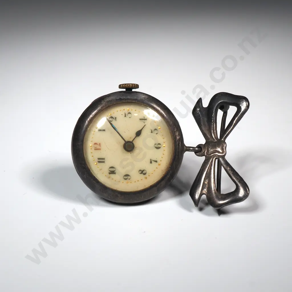 Antique Sterling Silver Ladies Brooch Mounted Pocket Watch Image 1++