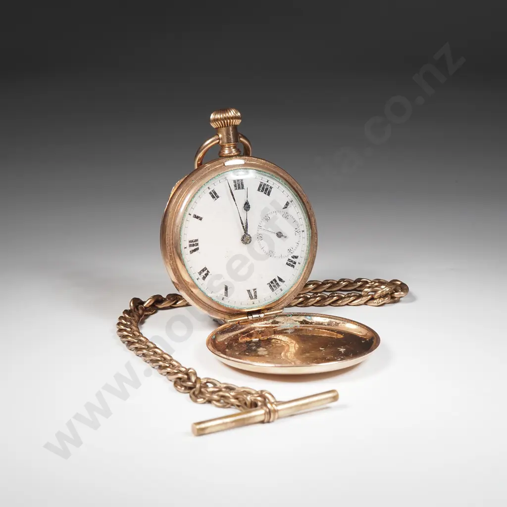 Substantial Rolled Gold Pocket Watch on Fancy Rolled Gold Chain Image 1++