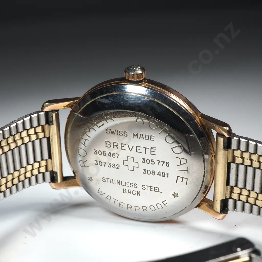 Vintage Cased Automatic Gents Gold Capped Roamer Rotodate Wrist Watch on Flex Strap Image 1++