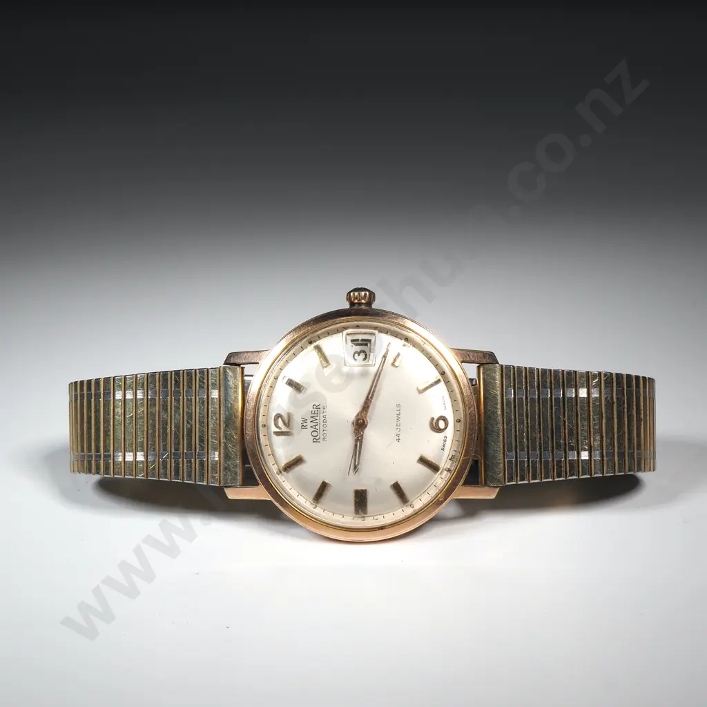 Vintage Cased Automatic Gents Gold Capped Roamer Rotodate Wrist Watch on Flex Strap Image 1++