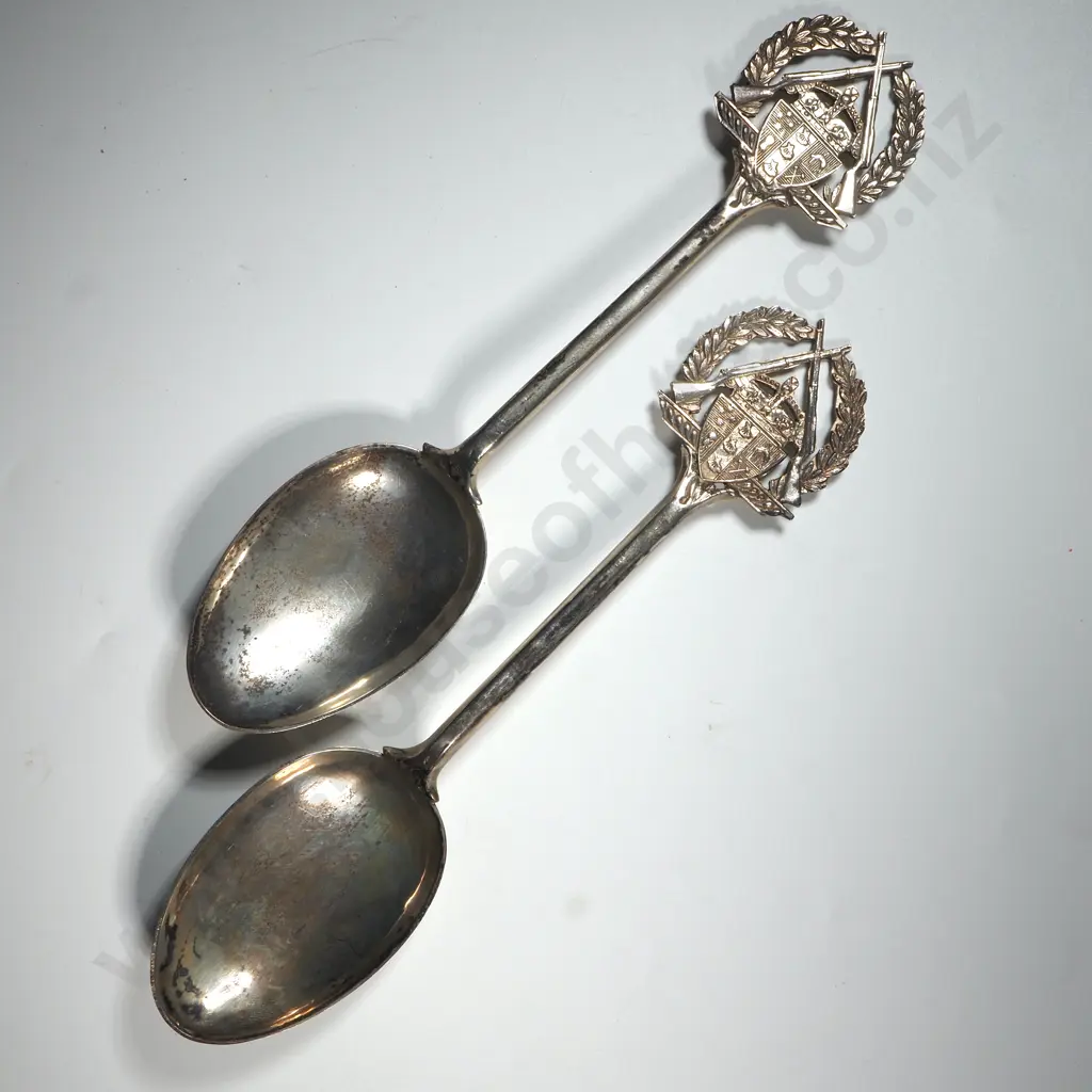 Two Sterling Silver Rifle Match Prize Spoons to S. S. M. G. P. Oleary NZPS - Bock Made  Image 1++