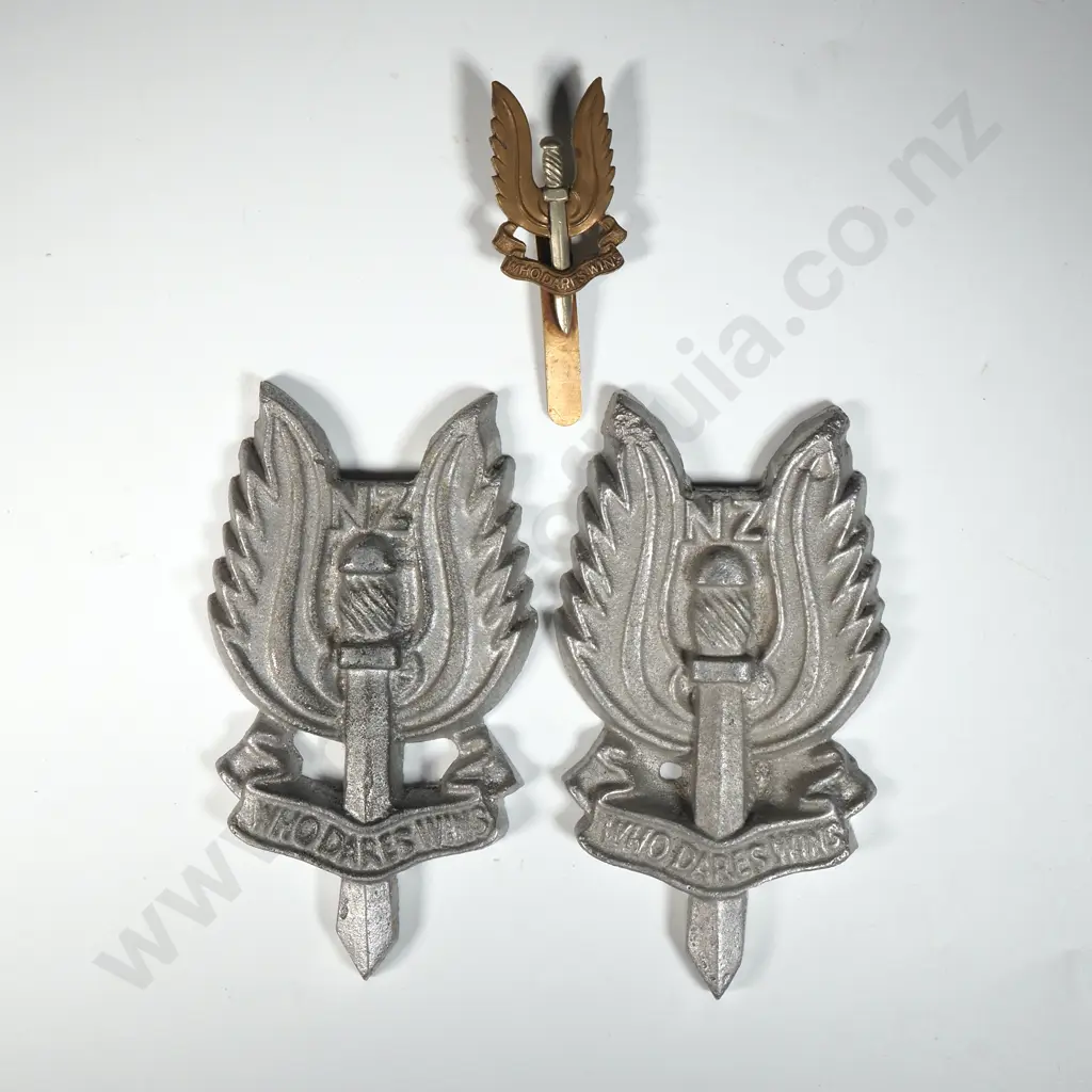 Two Cast Aluminium NZSAS Emblems with SAS Badge Image 1++