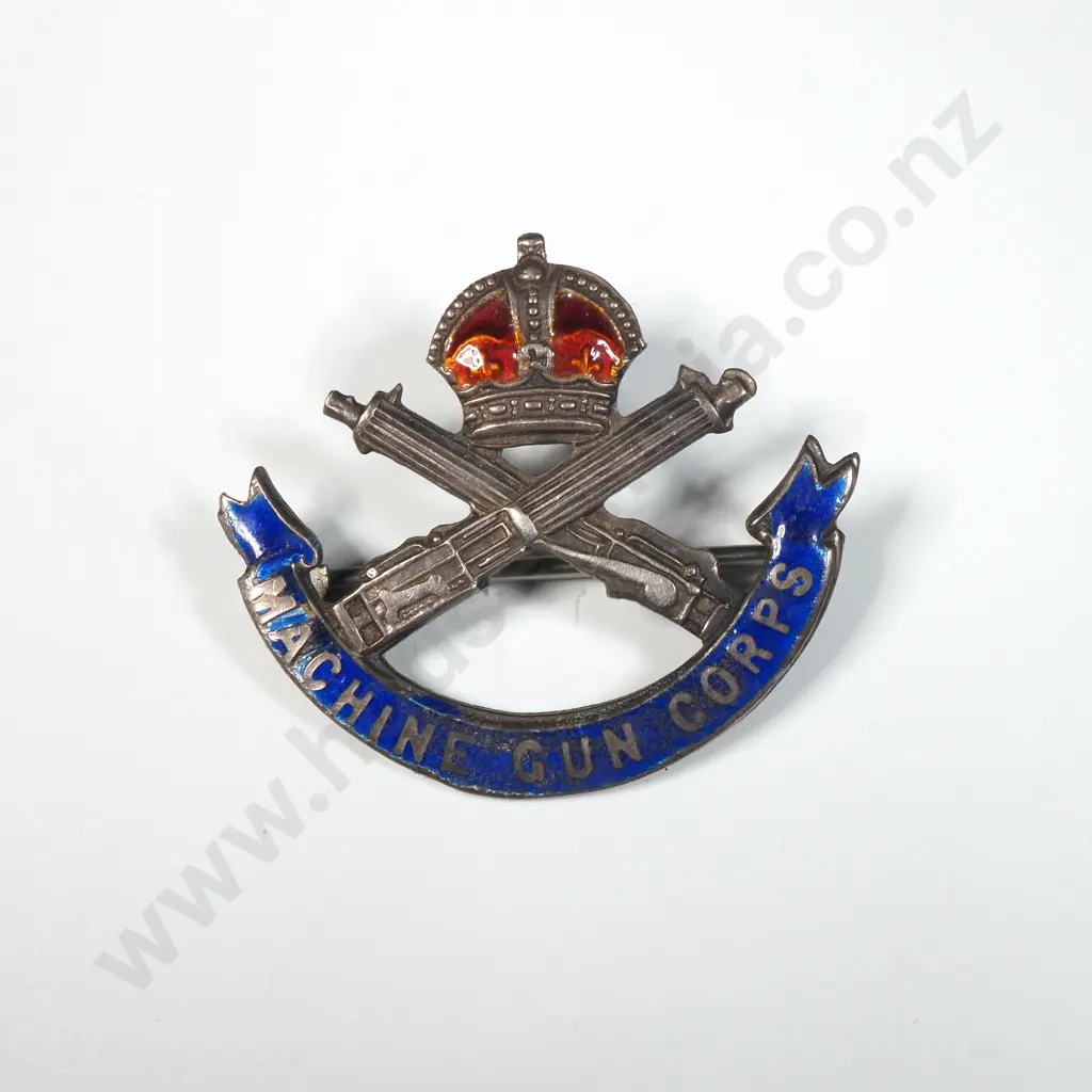WWI Sterling Silver & Enamel Machine Gun Corps Sweetheart Badge. Image 1++