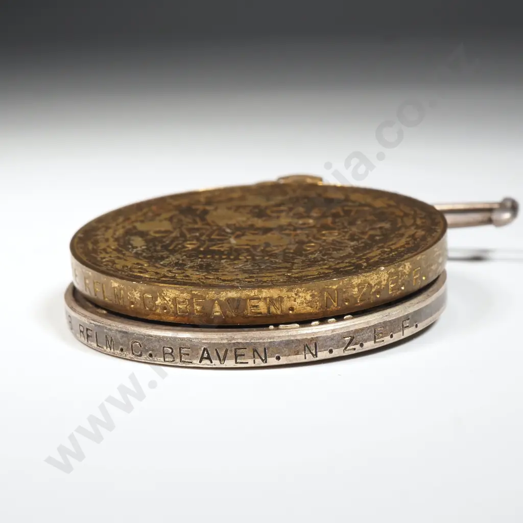 WW1 Medal Pair Named to 42018 RFLM C Beaven NZEF Image 1++