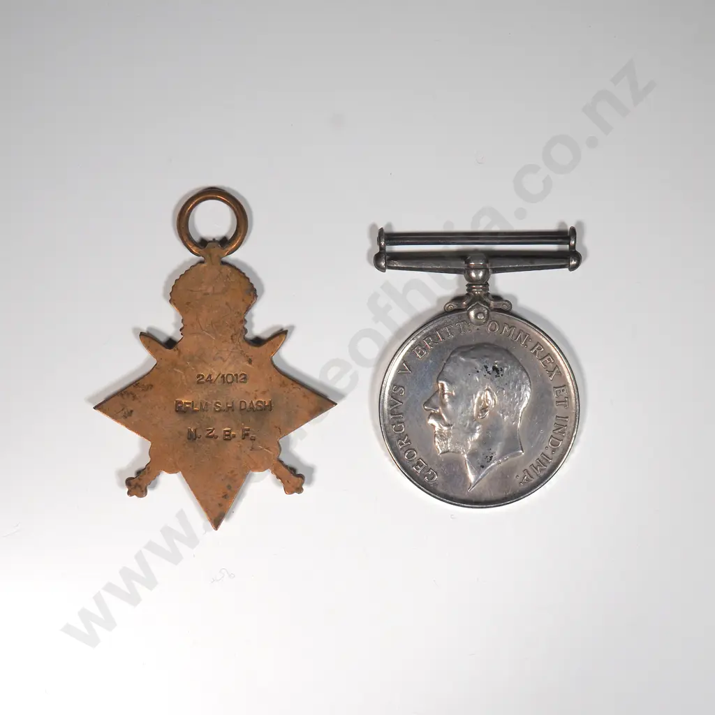 WW1 BWM & 1914/15 Star Named to 24/1012 RFLM S H Dash NZEF Image 1++