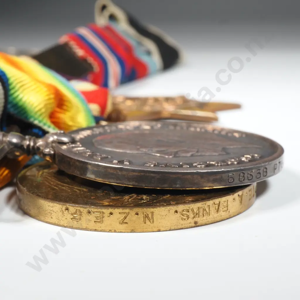 WW1 Pair to 68638 A Banks NZEF & WW2 Group of Four w Large WW1 RSA Badge  Image 1++