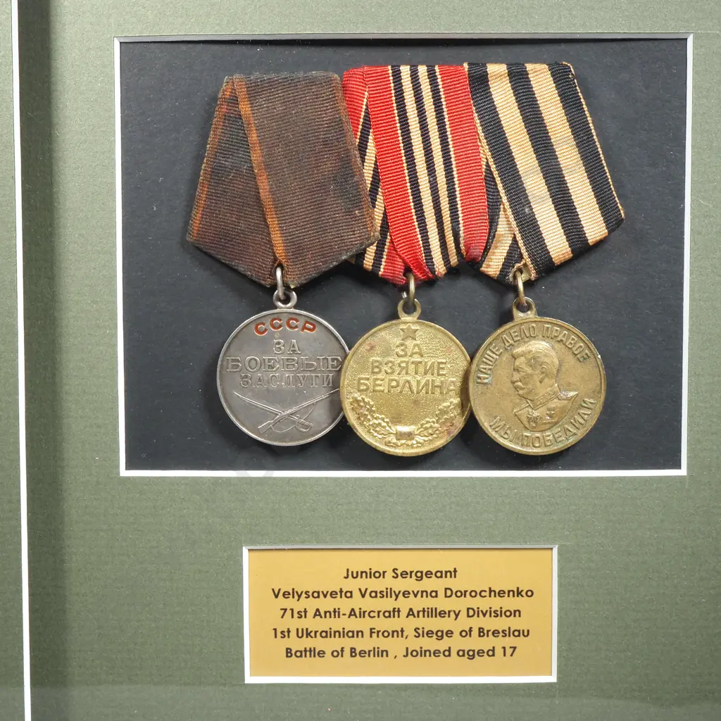 Framed Photograph and Three Medals - Junior Sergeant Velysaveta Vasilyevna Dorochenko Image 1++