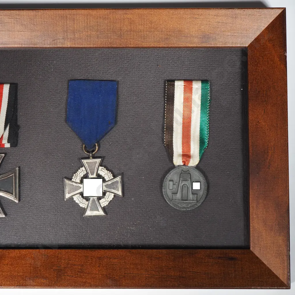Four WW2 German Medals in Wooden Frame Image 1++