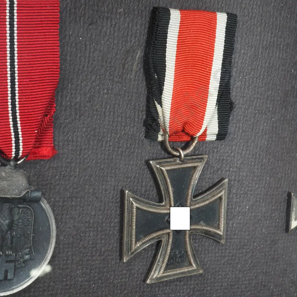 Four WW2 German Medals in Wooden Frame Image 1++