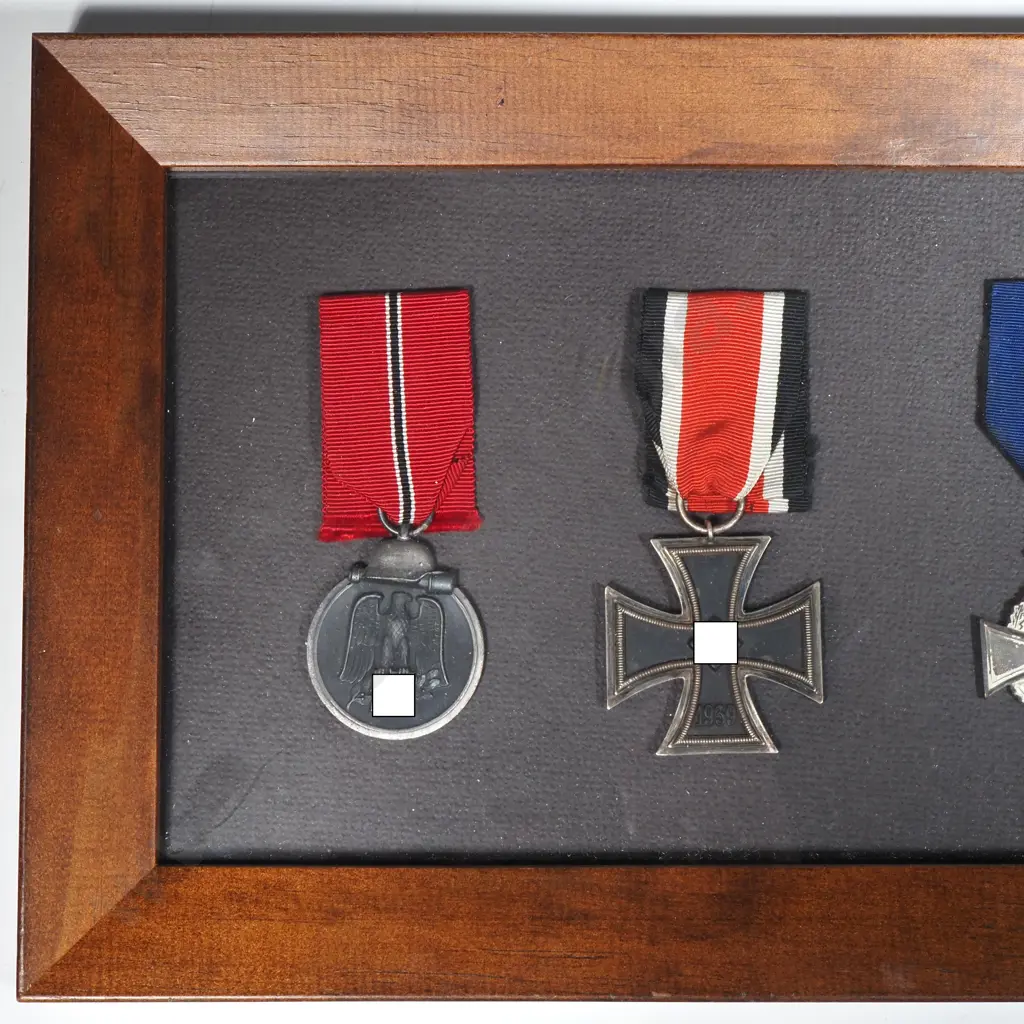 Four WW2 German Medals in Wooden Frame Image 1++