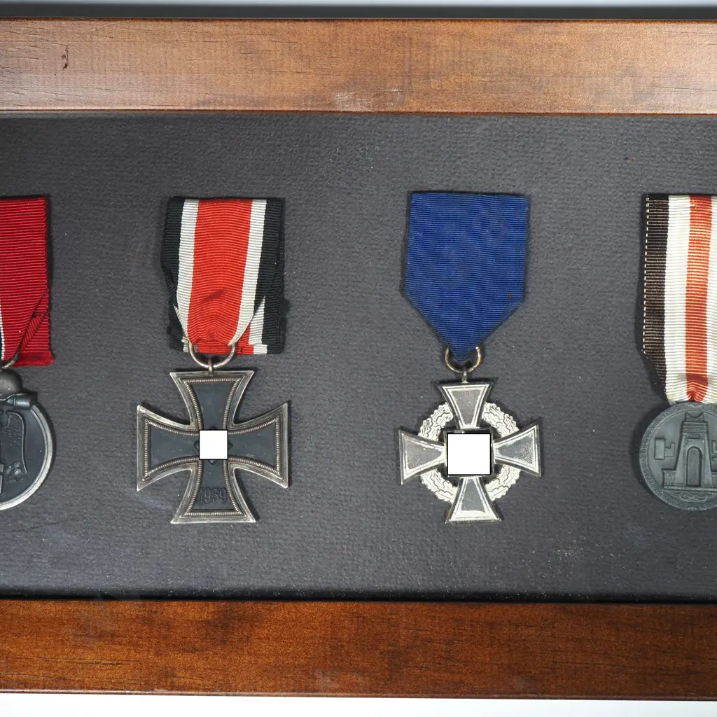 Four WW2 German Medals in Wooden Frame Image 1++