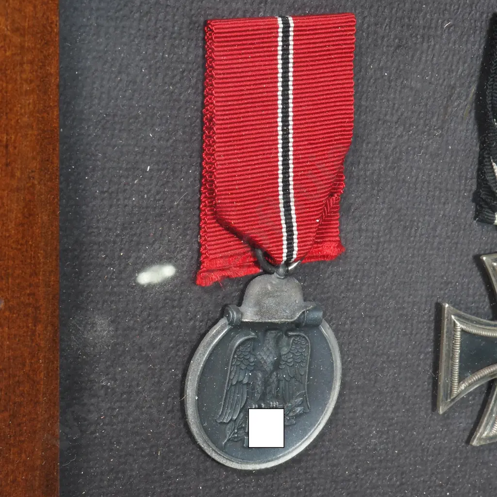 Four WW2 German Medals in Wooden Frame Image 1++