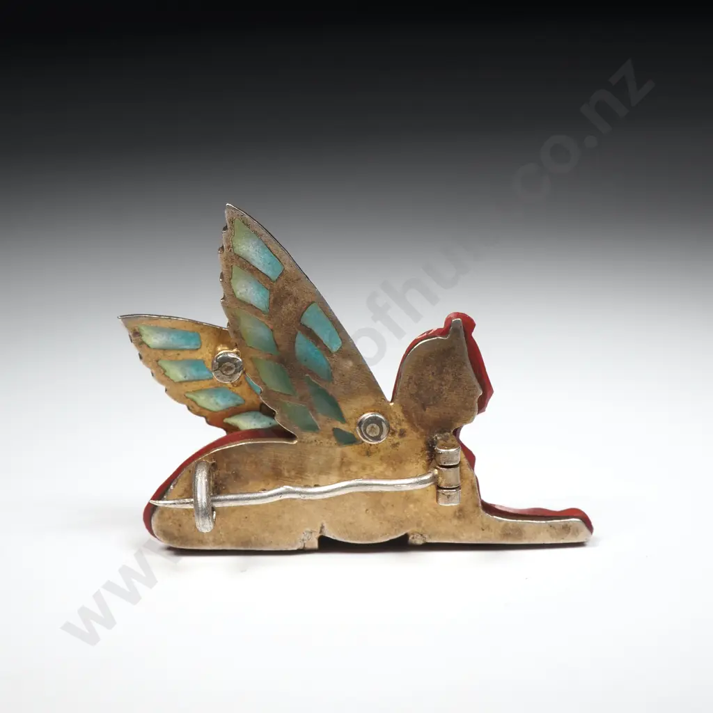 Antique .800 SIlver Egyptian Plique a Jour Sphinx Brooch Image 1++