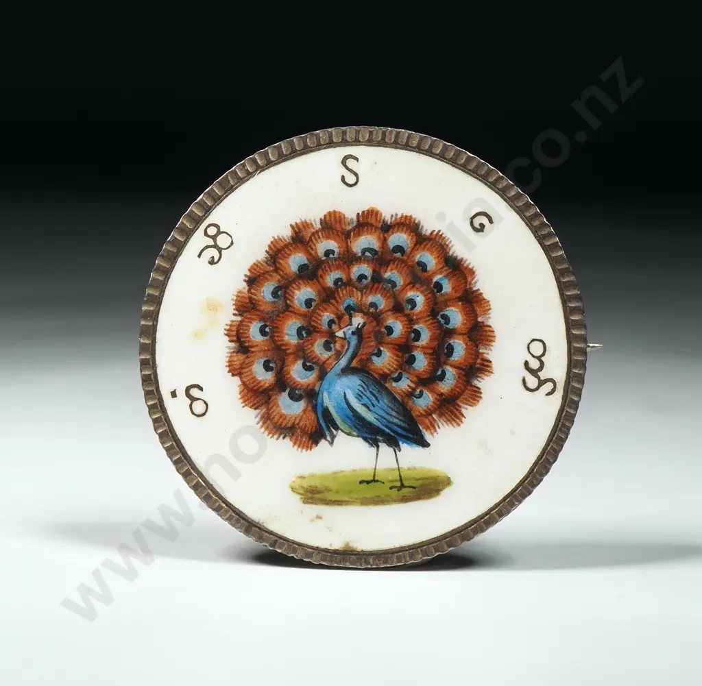 Antique Sterling Silver Enamel Coin Brooch Image 1++