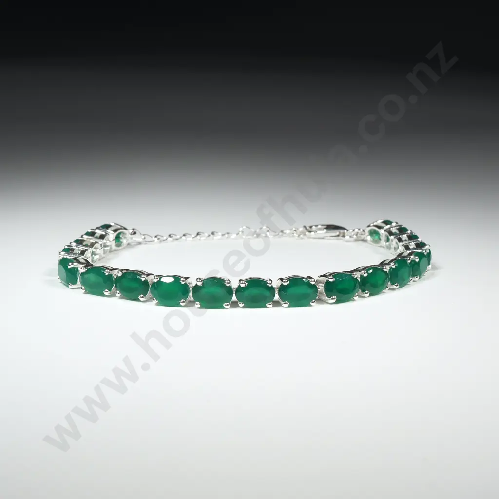 Sterling Silver & Green Onyx Bracelet Image 1++