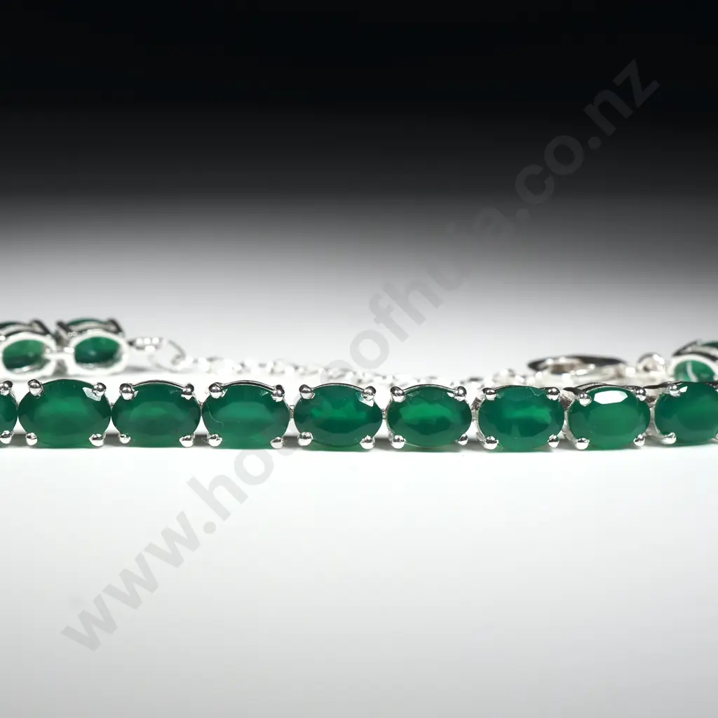 Sterling Silver & Green Onyx Bracelet Image 1++