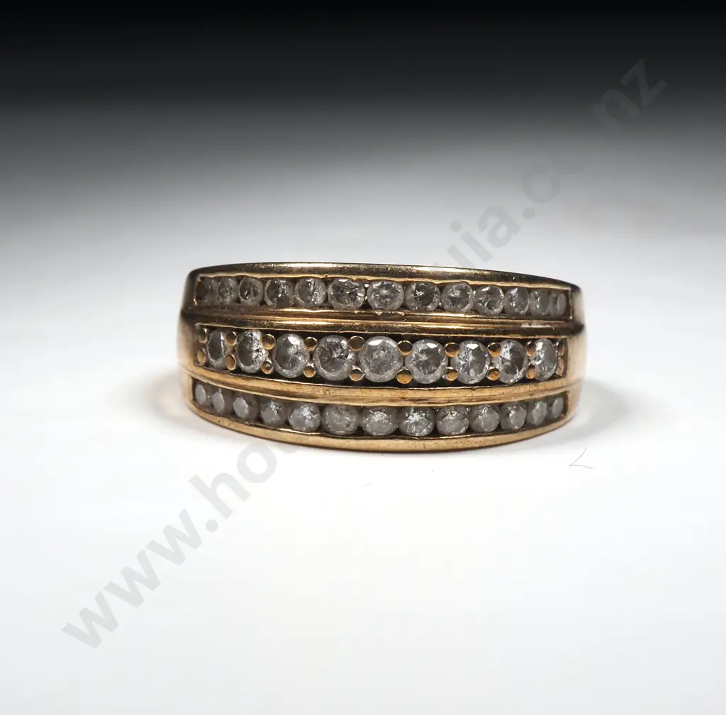 9ct Gold Diamond Three Row Ring Image 1++