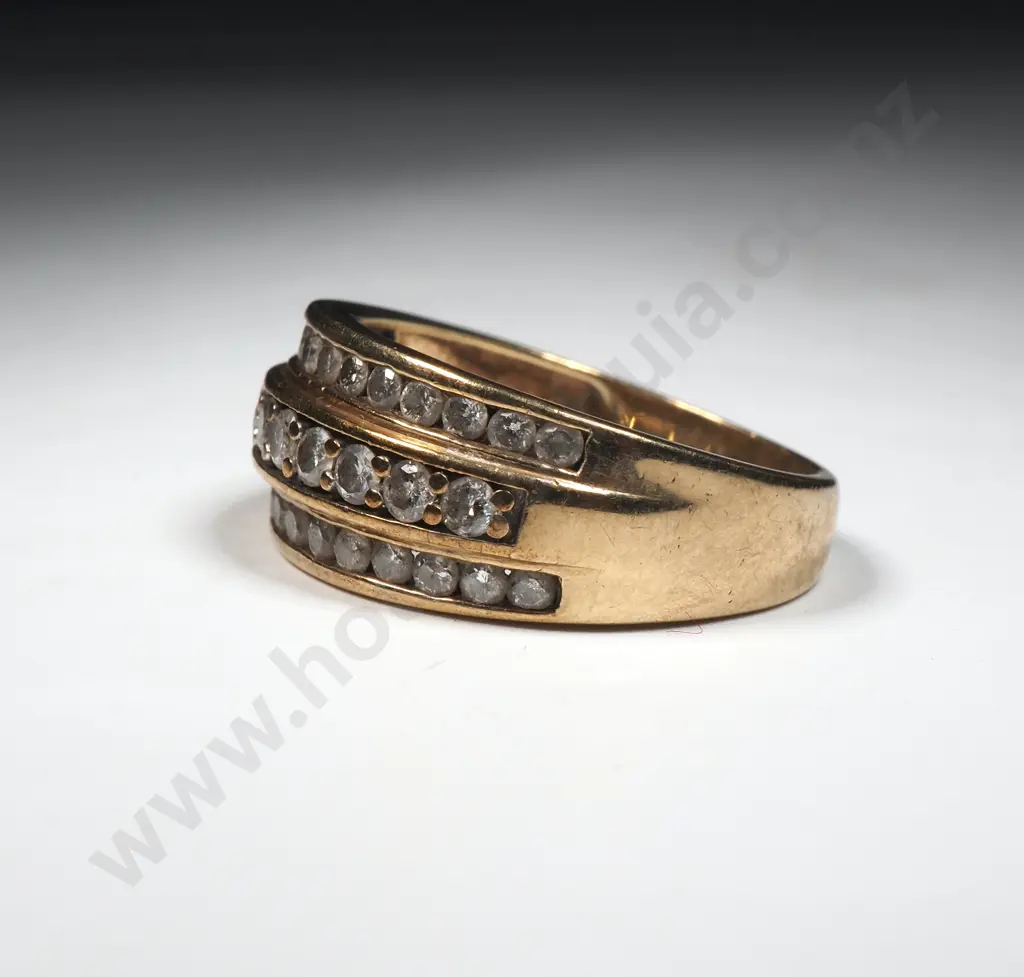 9ct Gold Diamond Three Row Ring Image 1++