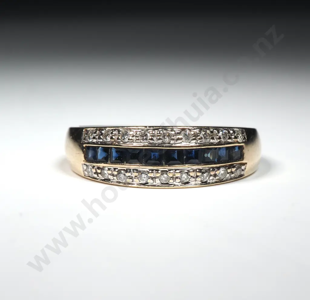 9ct Gold Diamond & Sapphire Ring Image 1++