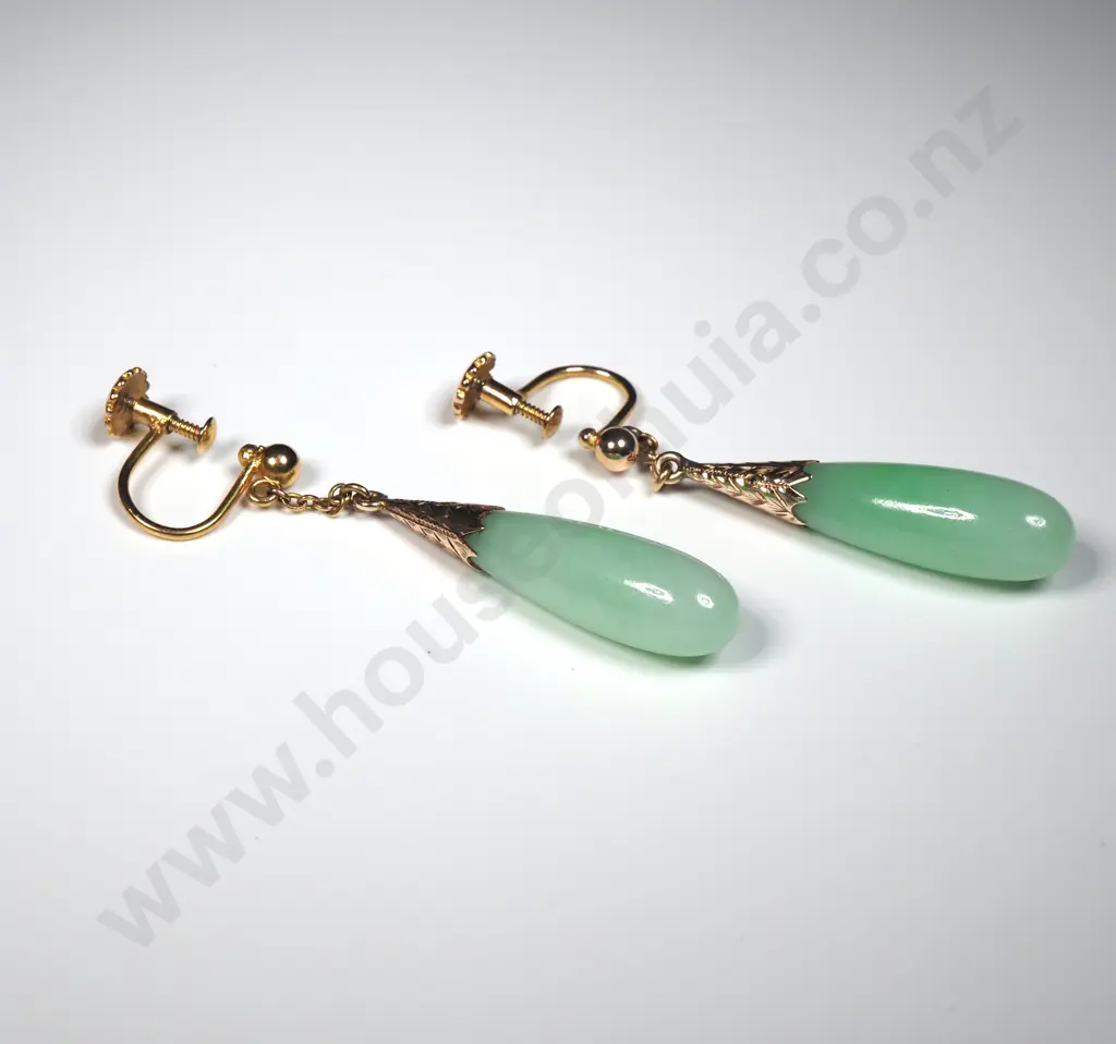 Jade Earrings with 9ct Gold Screwback Mounts Image 1++