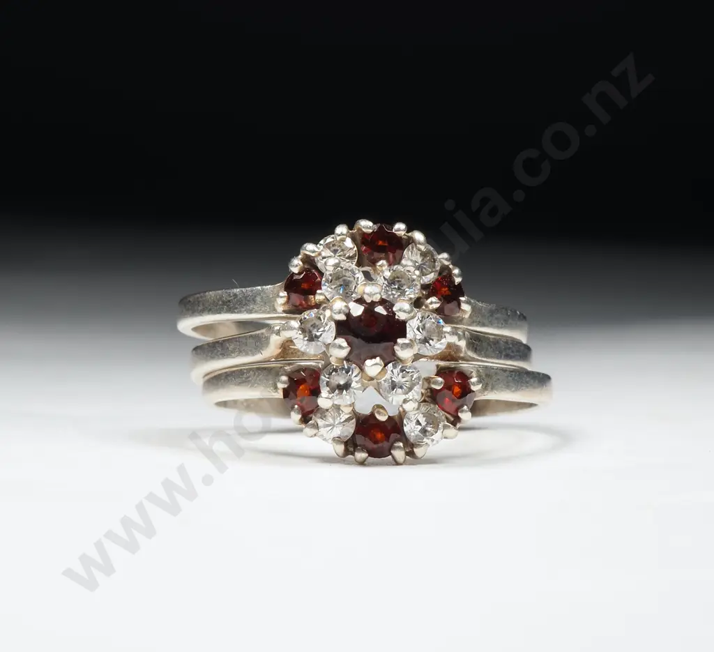 Sterling Silver Garnet Three Ring Set Image 1++