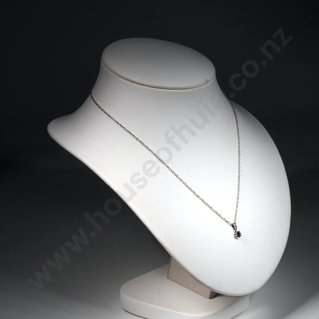 Fine Track Link Chain with Small Garnet Pendant Image 1++