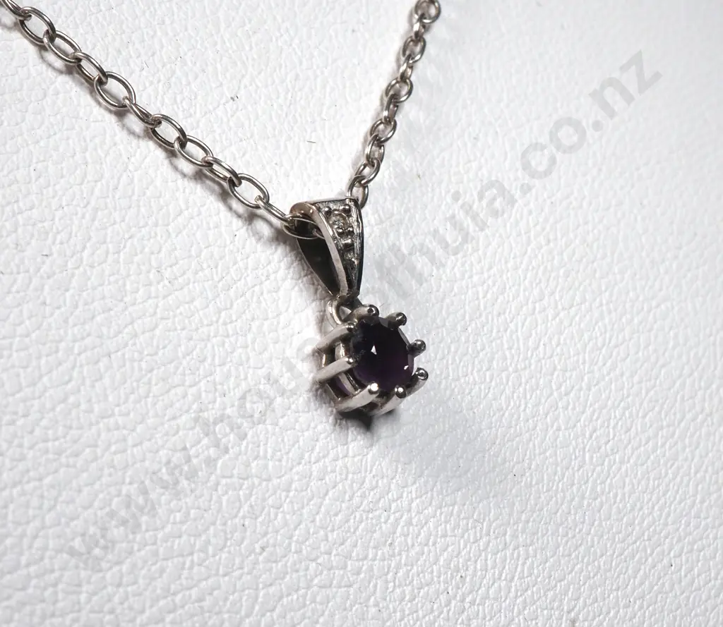 Fine Track Link Chain with Small Garnet Pendant Image 1++