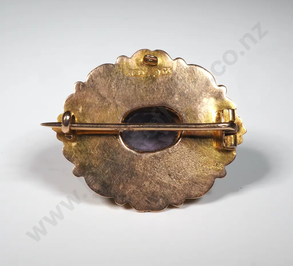 Antique 9ct Gold Seed Pearl & Amethyst Brooch Image 1++