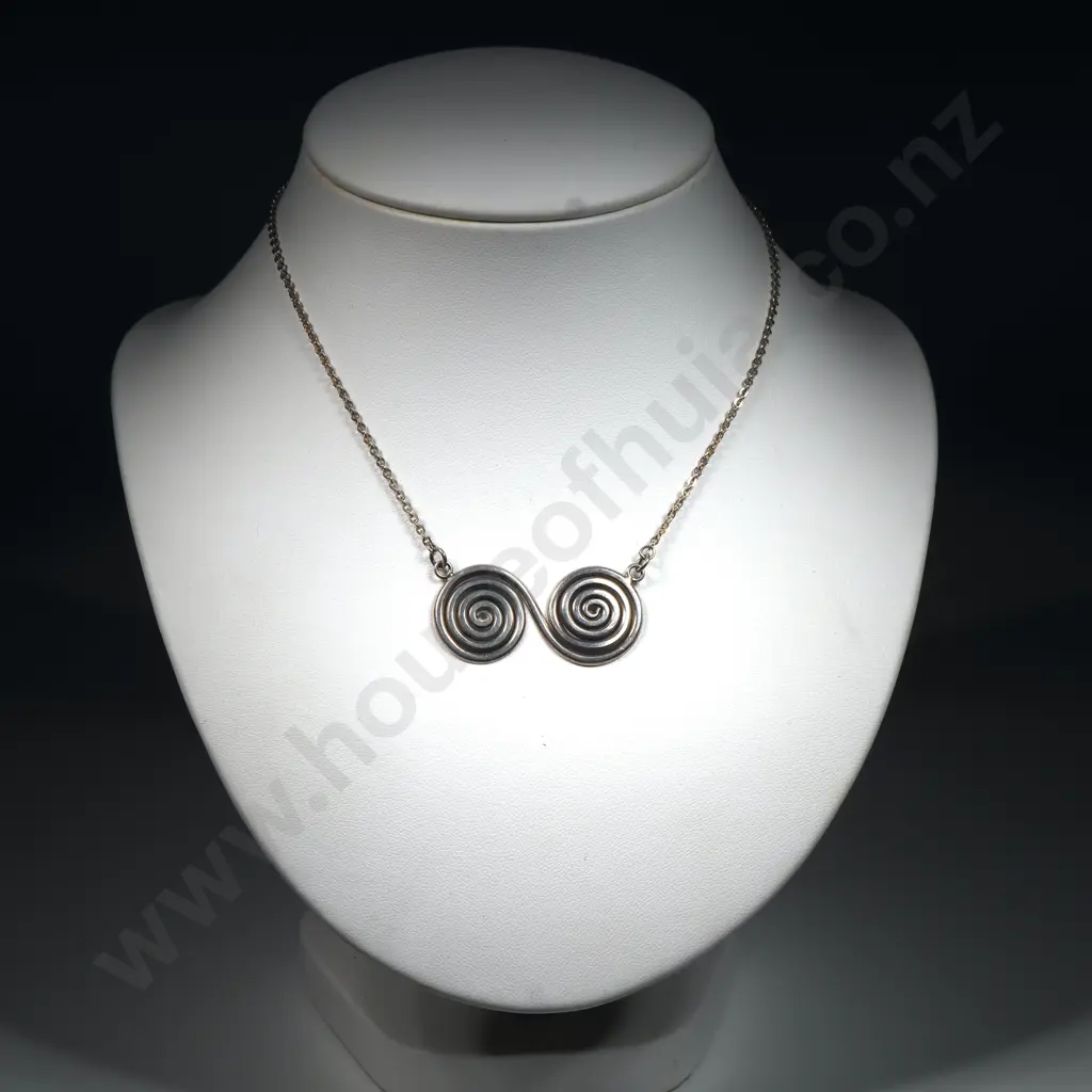 Sterling Silver Double Spiral Chain Pendant Necklace Image 1++