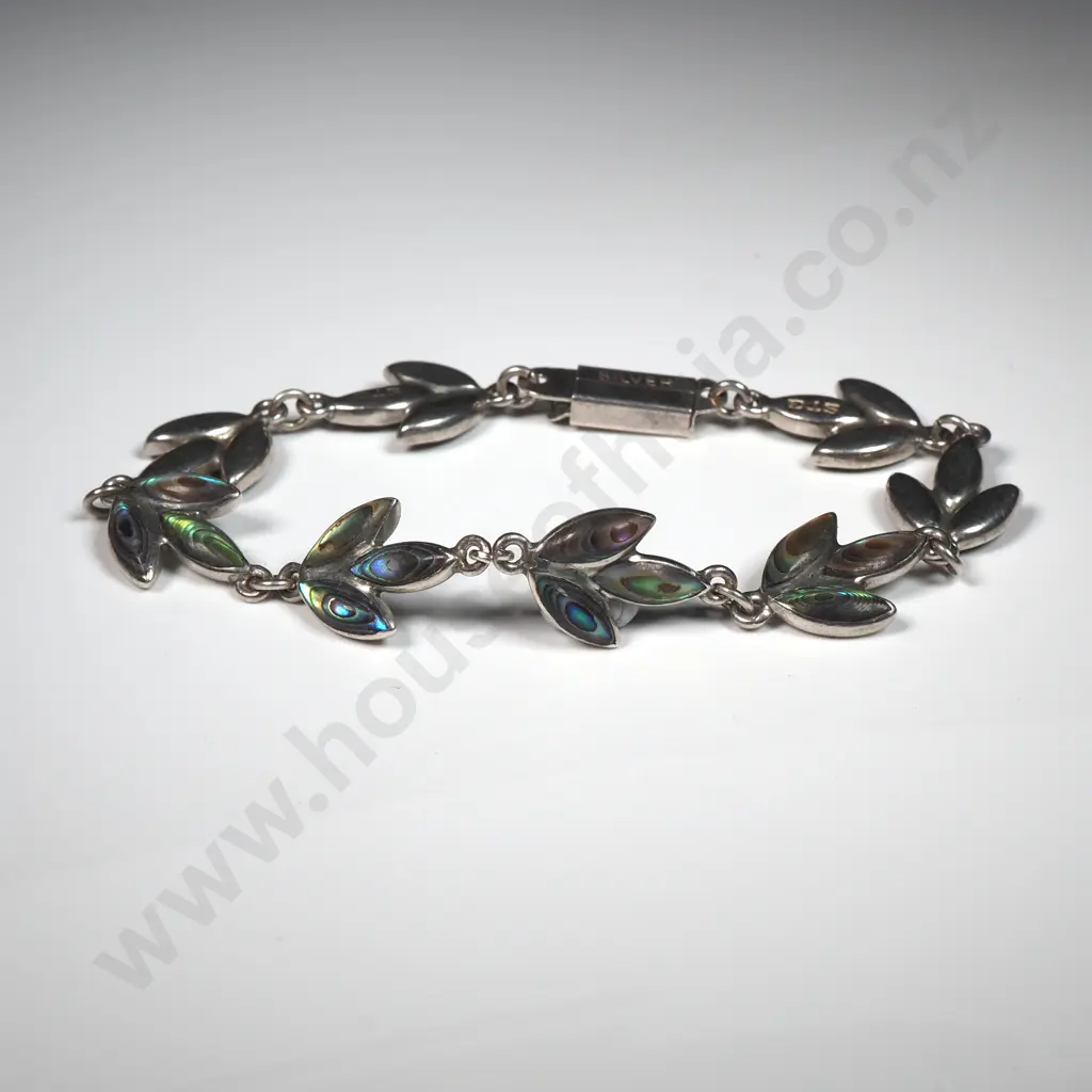Vintage Sterling Silver Paua Shell Bracelet Image 1++