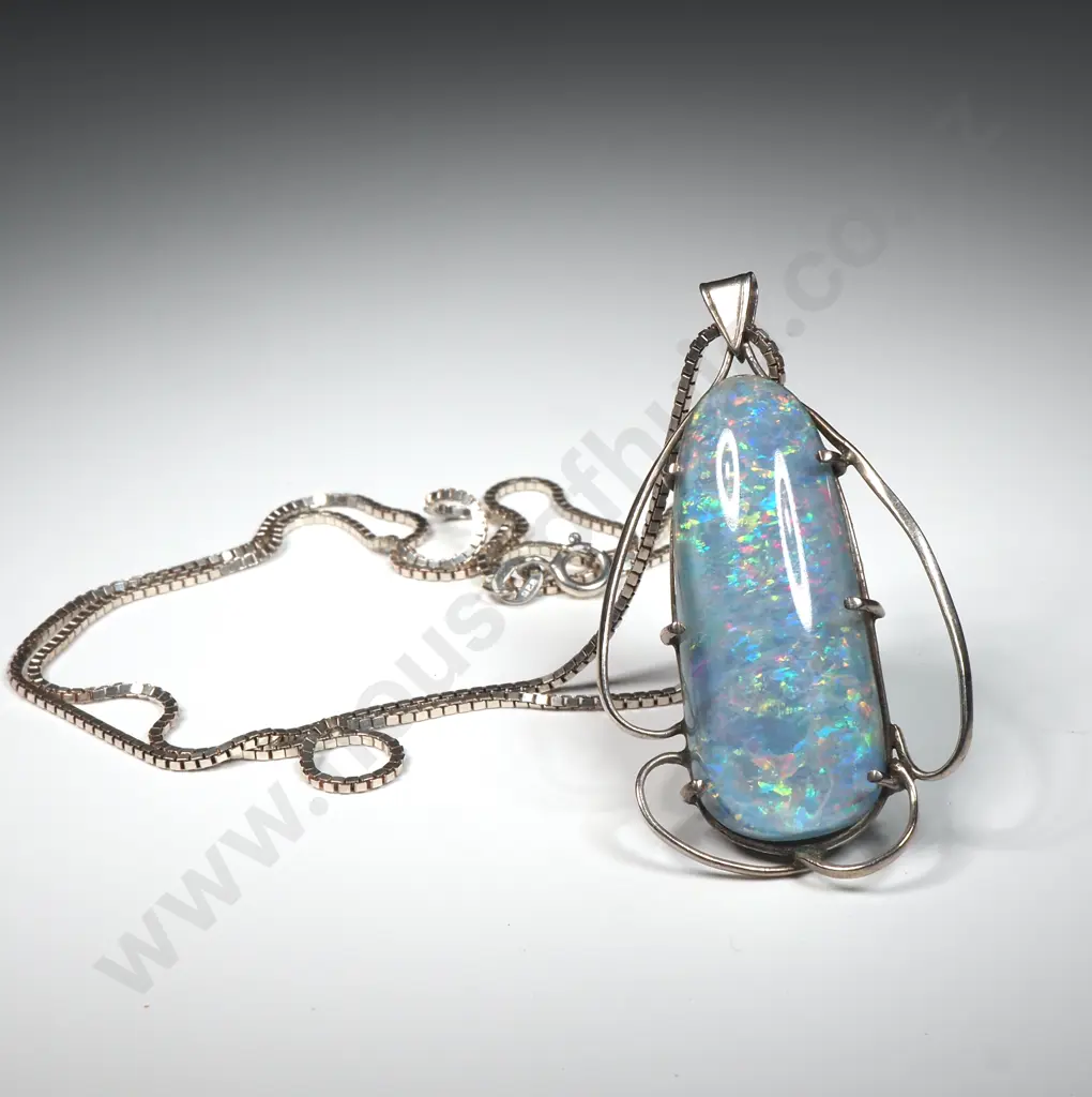Sterling Silver Opal Triplet Pendant w Sterling Silver Chain. Image 1++