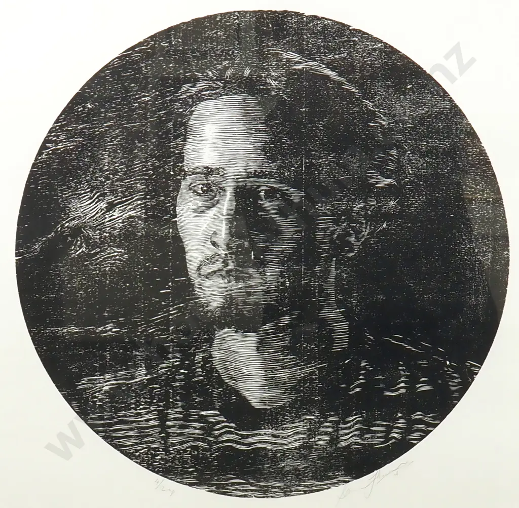 Sam Harrison - Self Portrait, Woodblock, LE 4/12 (2008) Image 1++