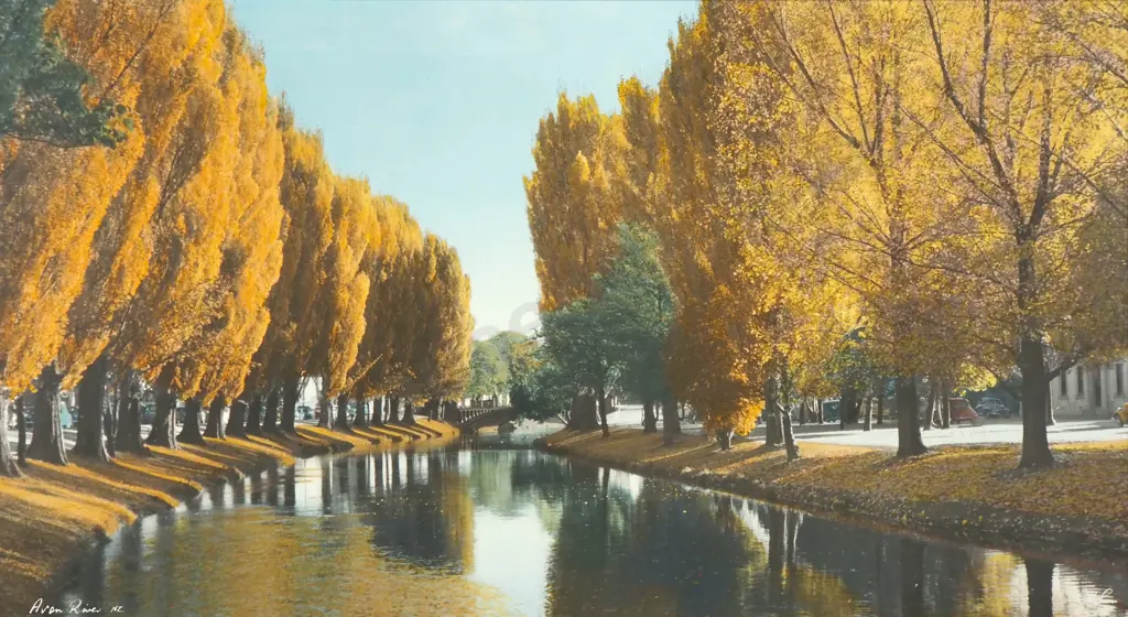 White Aviation Photograph- 'Avon River, NZ', Hand Coloured Photo Image 1++
