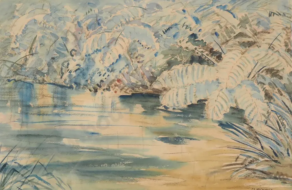 Thomas Arthur McCormack - Riverbank & Ferns, Watercolour Image 1++