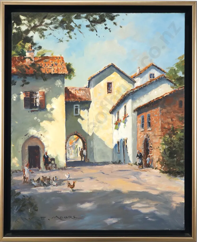 William Francis Moore - 'Village Square in High Provence, France', Oil on Canvas Image 1++