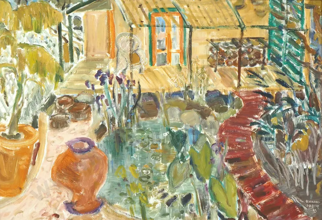 Richard Chrisp - Coromandel Cottage w Courtyard, Oil on Board (1995) Image 1++