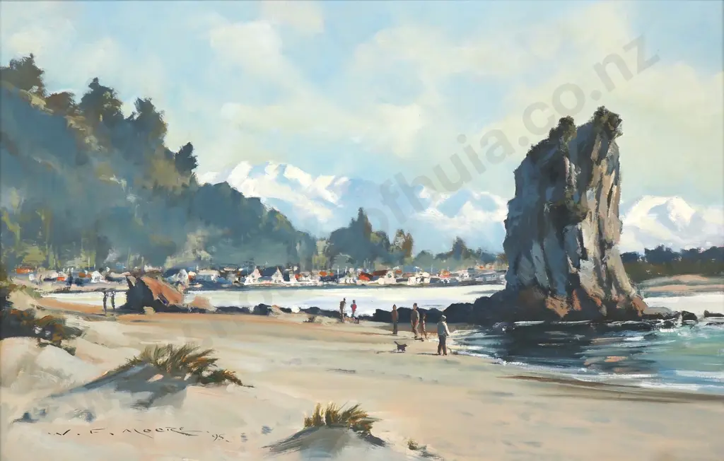 W F Moore - Shag Rock, Sumner, Oil On Board Image 1++